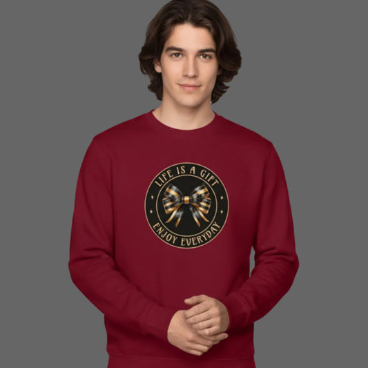 Classic Sweatshirt in Burgunder mit „LIFE IS A GIFT"-TORIPROS