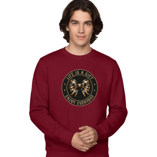 Classic Sweatshirt in Burgunder mit „LIFE IS A GIFT"-TORIPROS