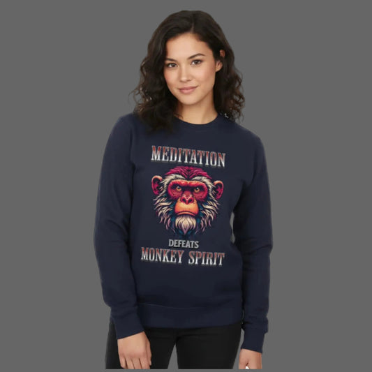 Classic Sweatshirt in Navy Blue mit „MEDITATION defeats MONKEY SPIRIT“-TORIPROS