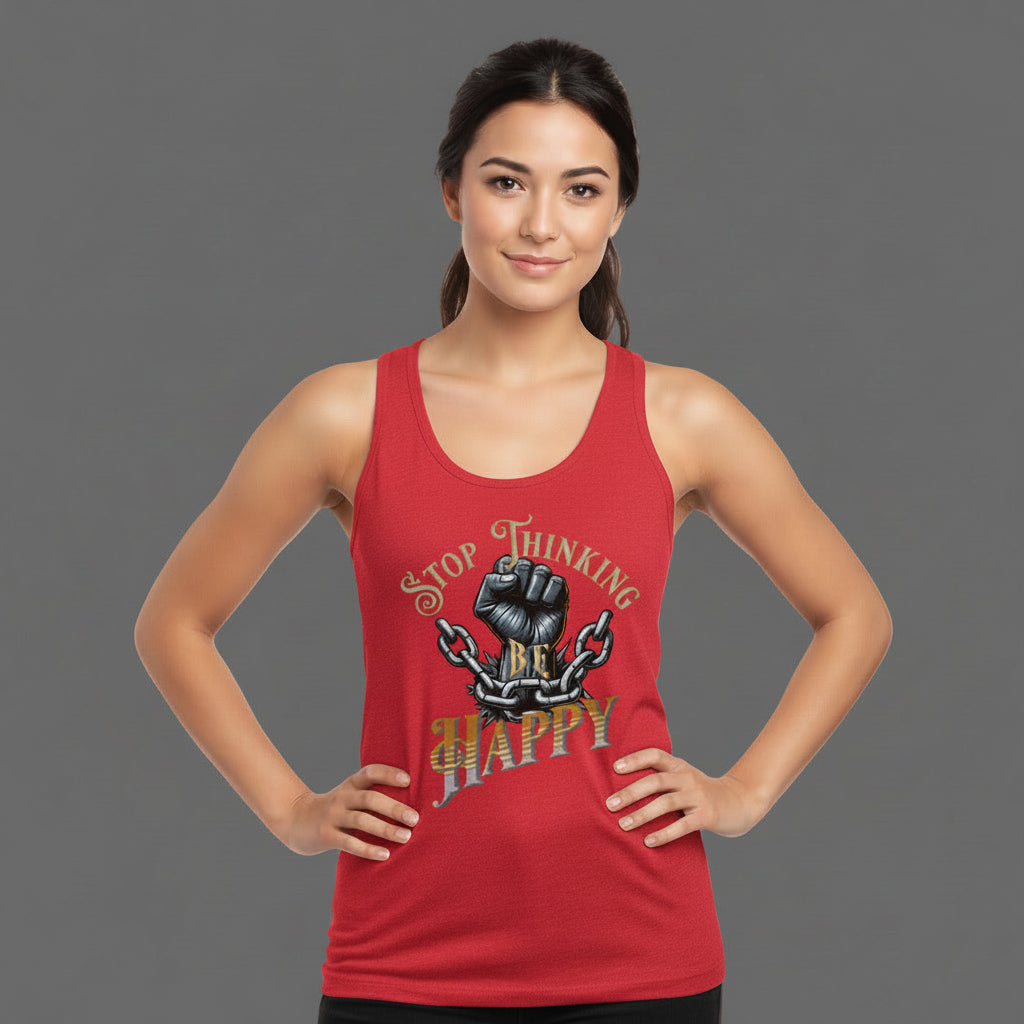 IClassic Tanktop in Fire Red mit „STOP THINKING BE HAPPY“-TORIPROS