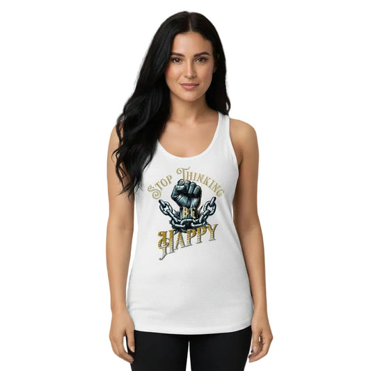Classic Tanktop in Weiß mit „STOP THINKING BE HAPPY“-TORIPROS