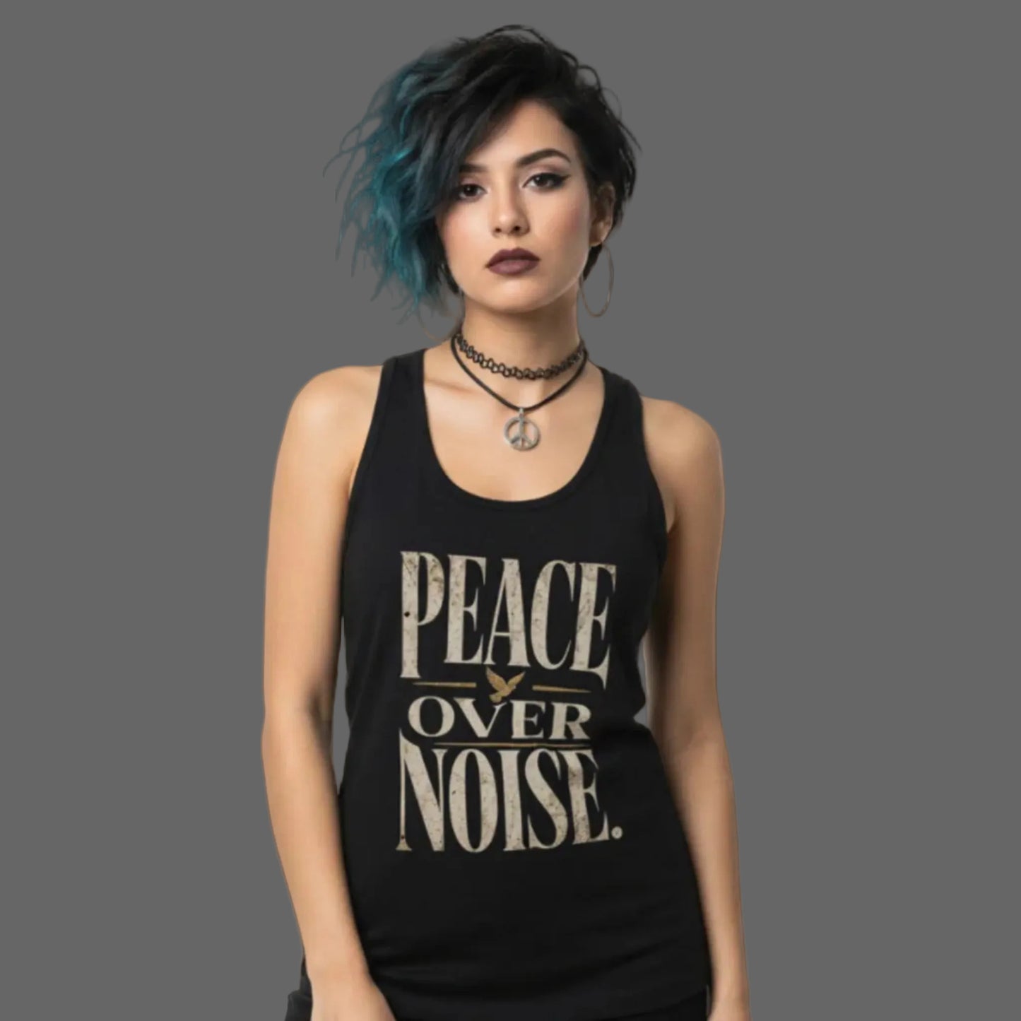 Classic Tanktop Women in schwarz mit „PEACE OVER NOISE“-TORIPROS