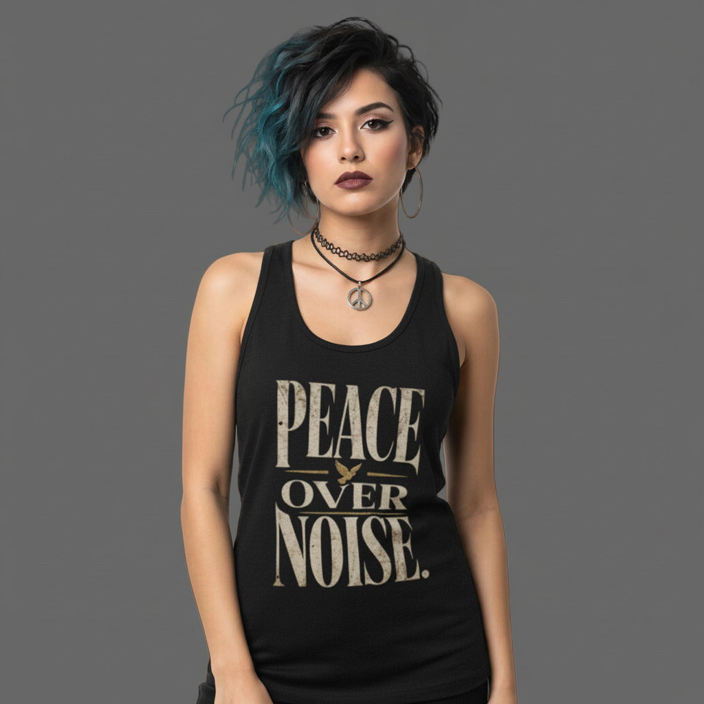 Classic Tanktop Women in schwarz mit „PEACE OVER NOISE“-TORIPROS
