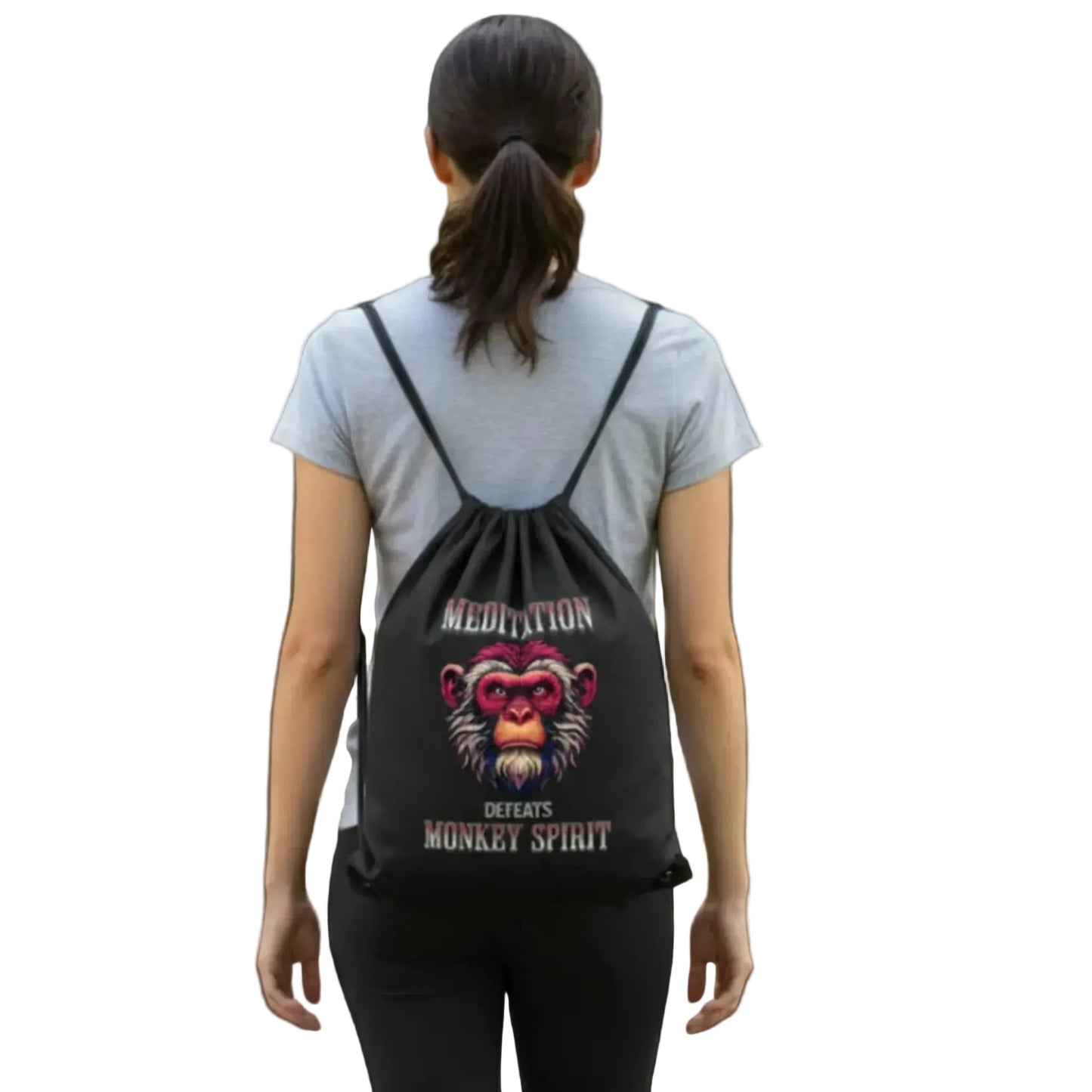 Gym Bag in schwarz mit „MEDITATION defeats MONKEY SPIRIT“-TORIPROS