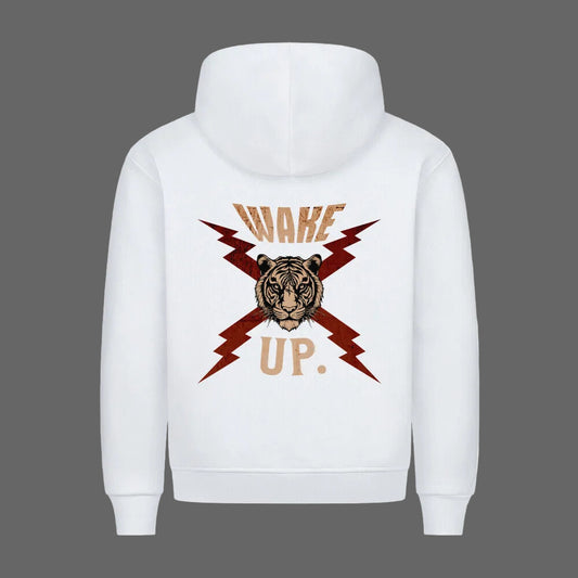 HigherBlanks Premium Hoodie in Weiß mit „WAKE UP."-TORIPROS