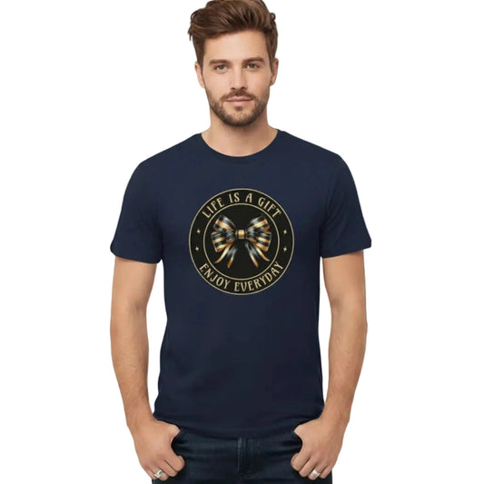 HigherBlanks Premium T-Shirt in French Navy mit „LIFE IS A GIFT“-TORIPROS