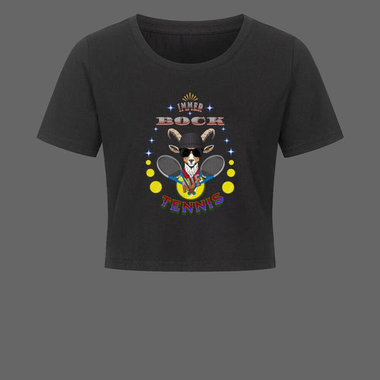 Ladies Cropped Tee in Schwarz mit „Auf TENNIS immer BOCK“-TORIPROS
