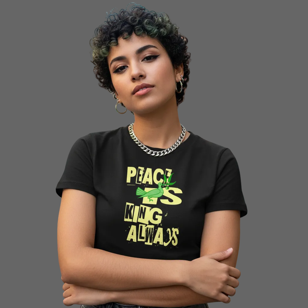 Ladies Cropped Tee / Peace is KING allways-Schwarz-TORIPROS