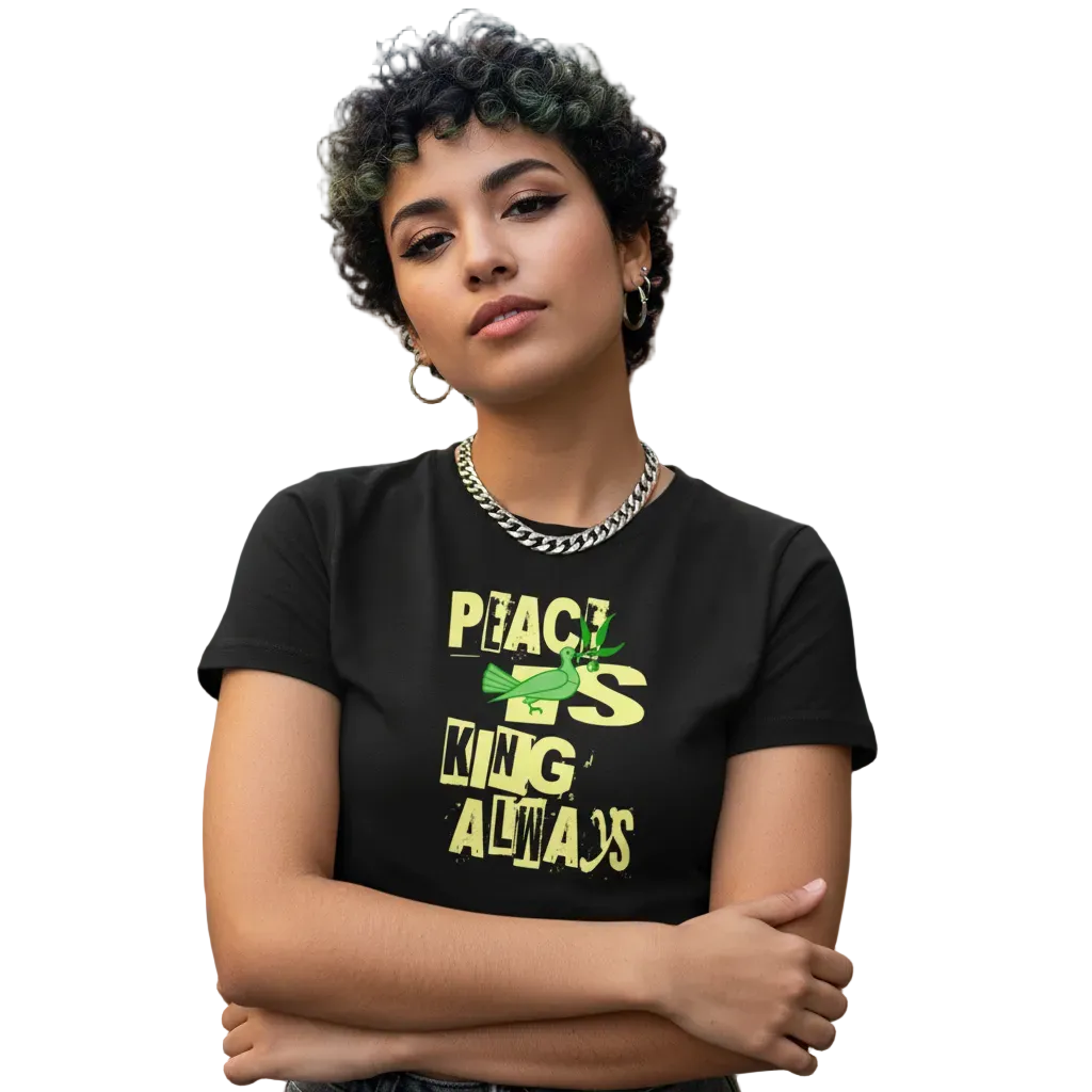 Ladies Cropped Tee / Peace is KING allways-Schwarz-TORIPROS