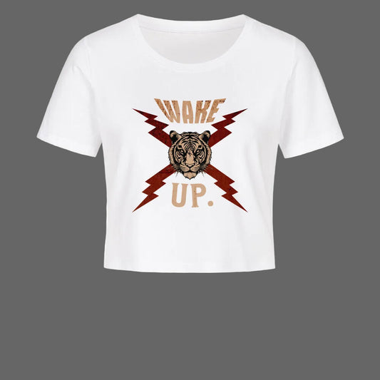 Ladies Cropped Tee in Weiß mit „WAKE UP."-TORIPROS