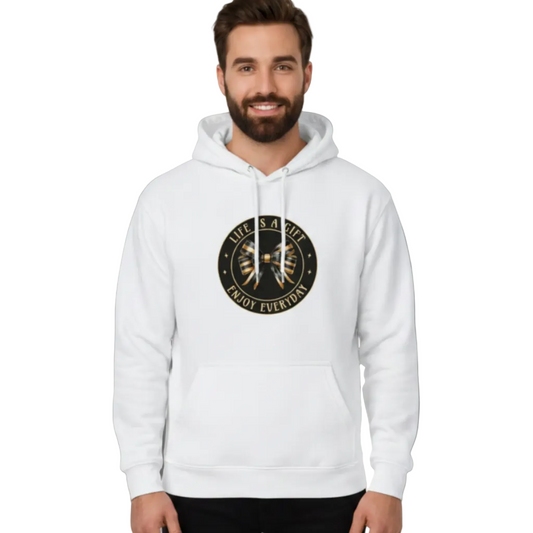 Premium Hoodie in Weiß mit „LIFE IS A GIFT“-TORIPROS