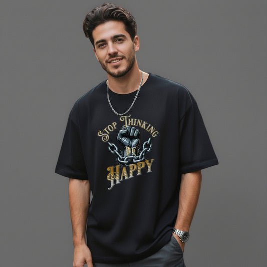 Premium Organic Oversize Blast in Schwarz mit „STOP THINKING BE HAPPY“-TORIPROS