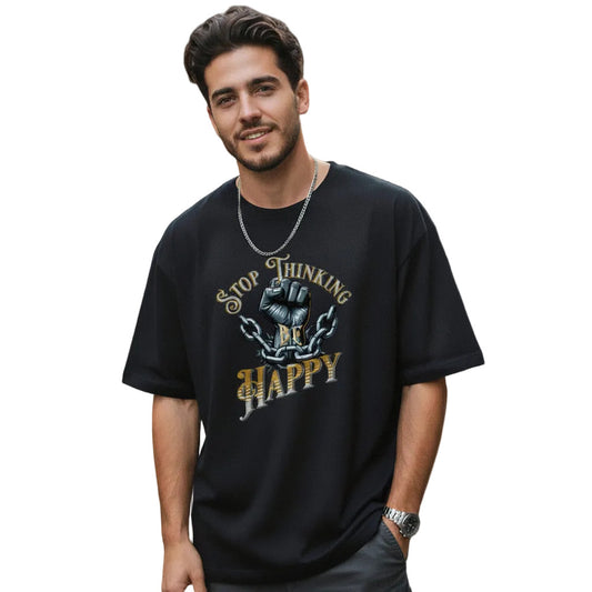 Premium Organic Oversize Blast in Schwarz mit „STOP THINKING BE HAPPY“-TORIPROS