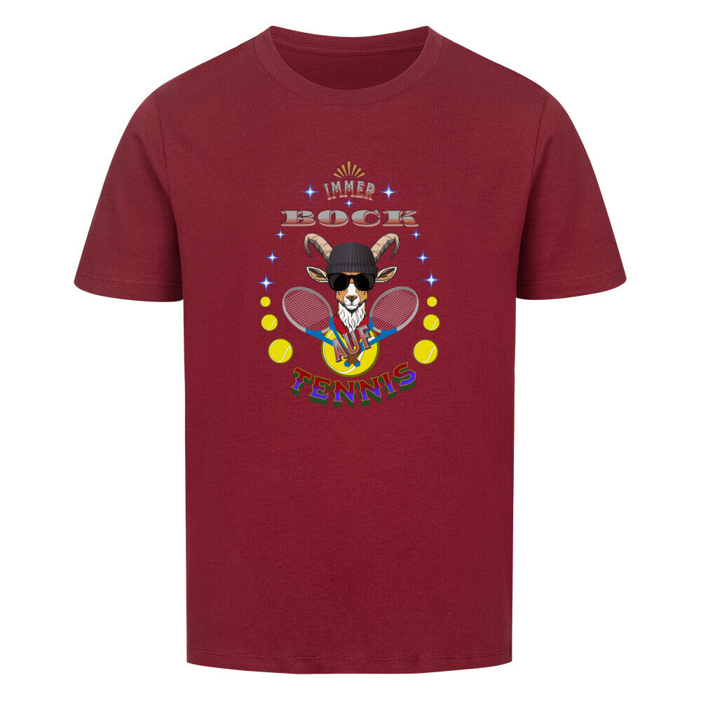 Premium Organic Shirt Kids in Weinrot mit „Auf TENNIS immer BOCK“-TORIPROS