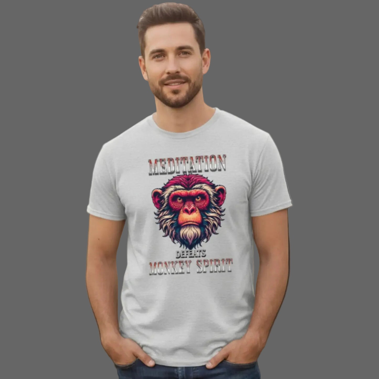 Premium Organic Shirt in Heather Grey mit „MEDITATION defeats MONKEY SPIRIT“-TORIPROS