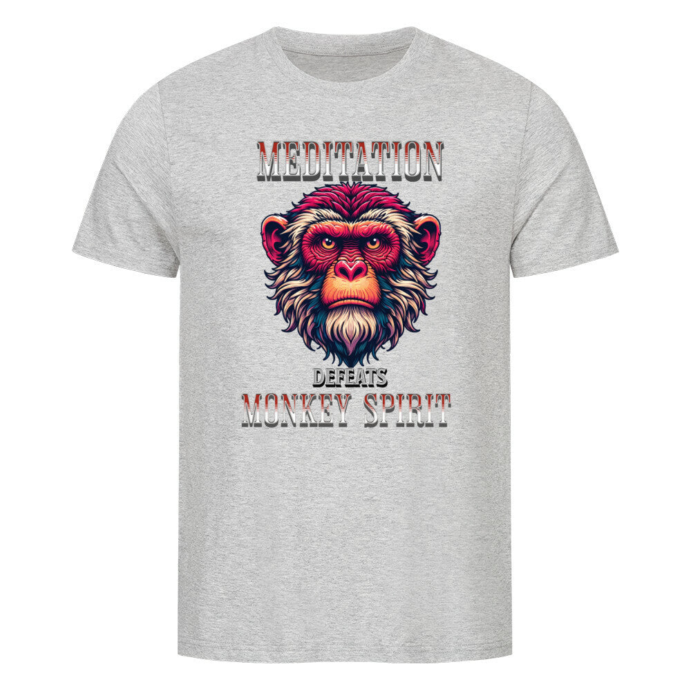 Premium Organic Shirt in Heather Grey mit „MEDITATION defeats MONKEY SPIRIT“-TORIPROS