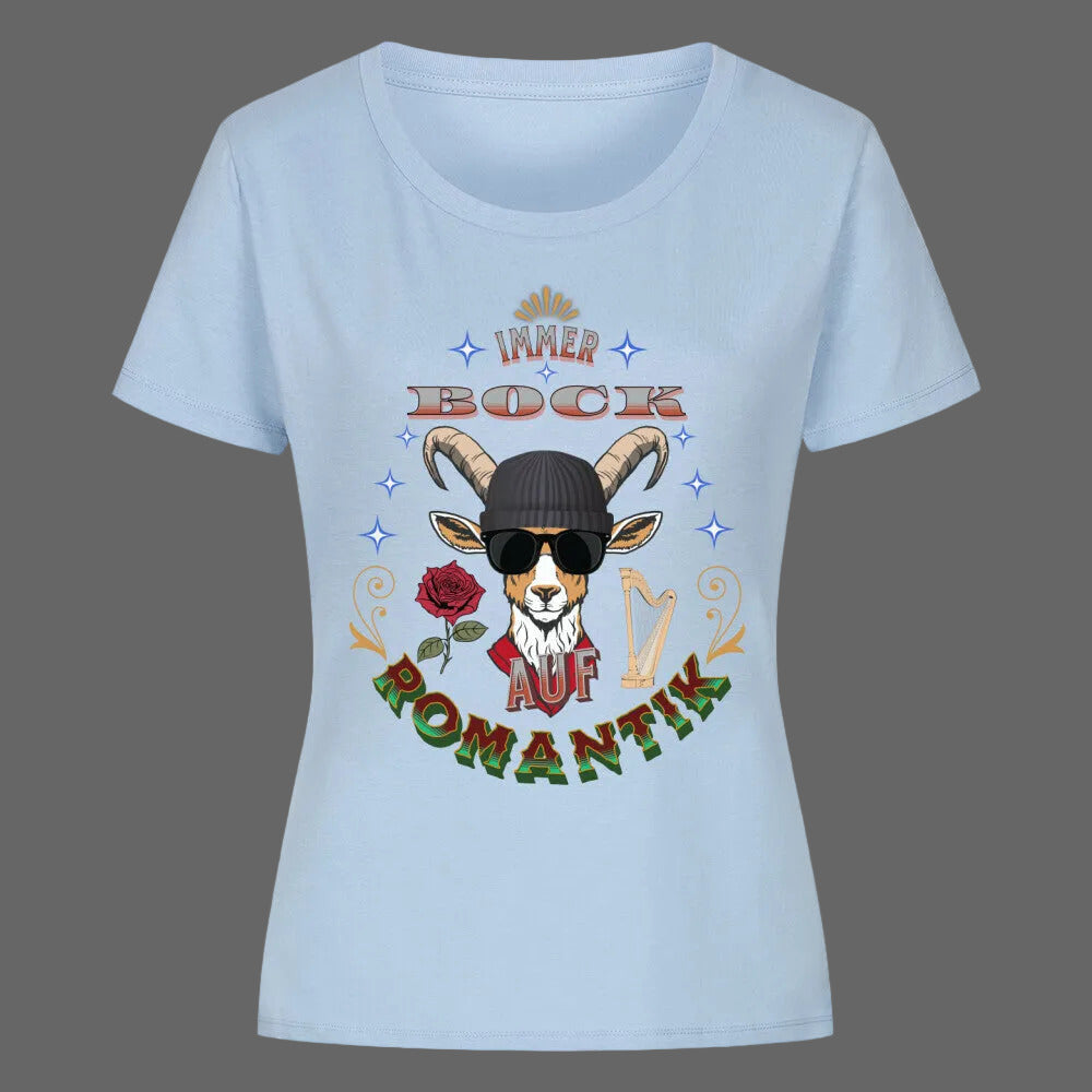 Premium Organic Shirt Women in Sky Blue mit „IMMER BOCK auf ROMANTIK“-TORIPROS