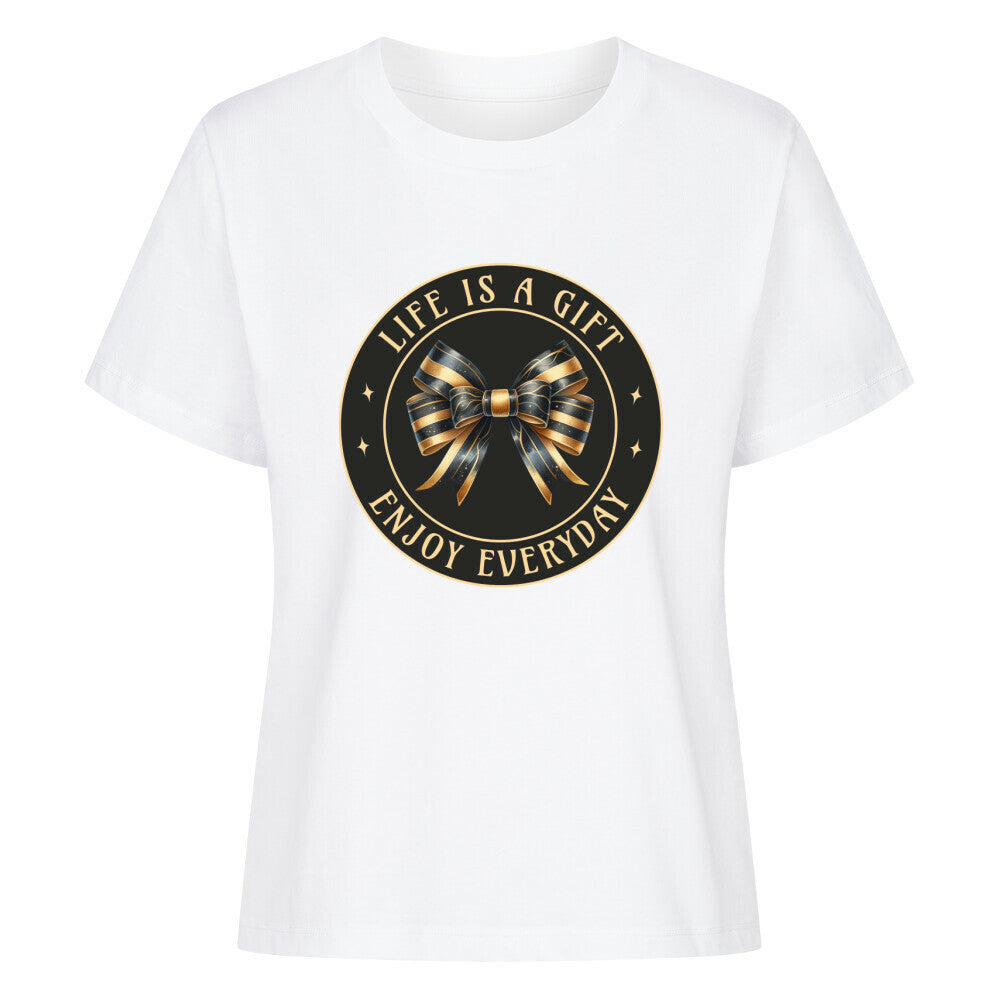 Premium Organic Shirt Women in Weiß mit „LIFE IS A GIFT"-TORIPROS