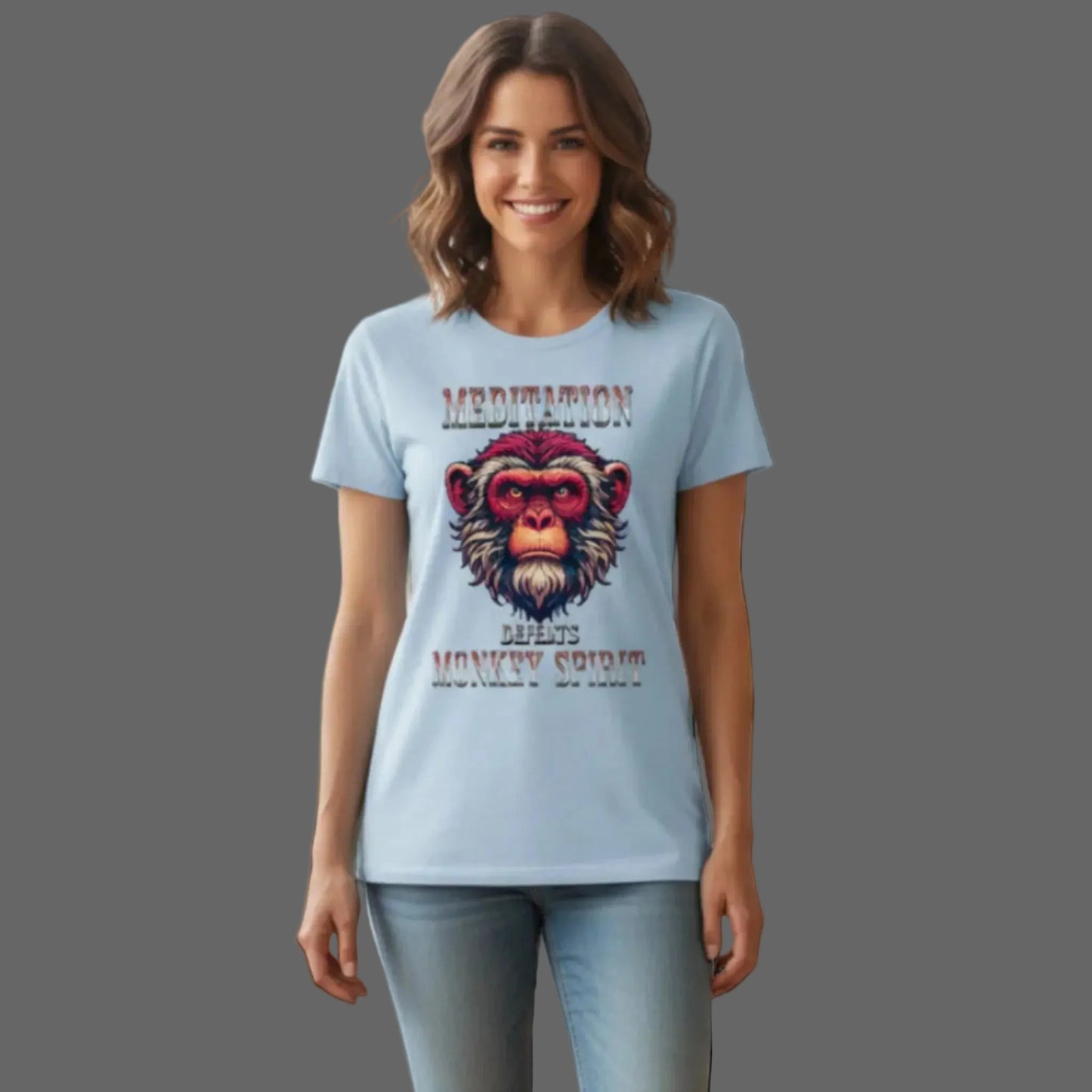Premium Organic Shirt Women in Sky Blue mit „MEDITATION defeats MONKEY SPIRIT“-TORIPROS