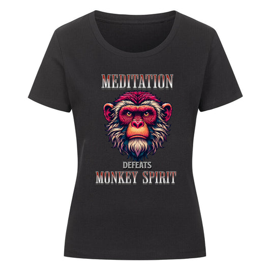 Premium Organic Shirt Women in schwarz mit „MEDITATION defeats MONKEY SPIRIT“-TORIPROS