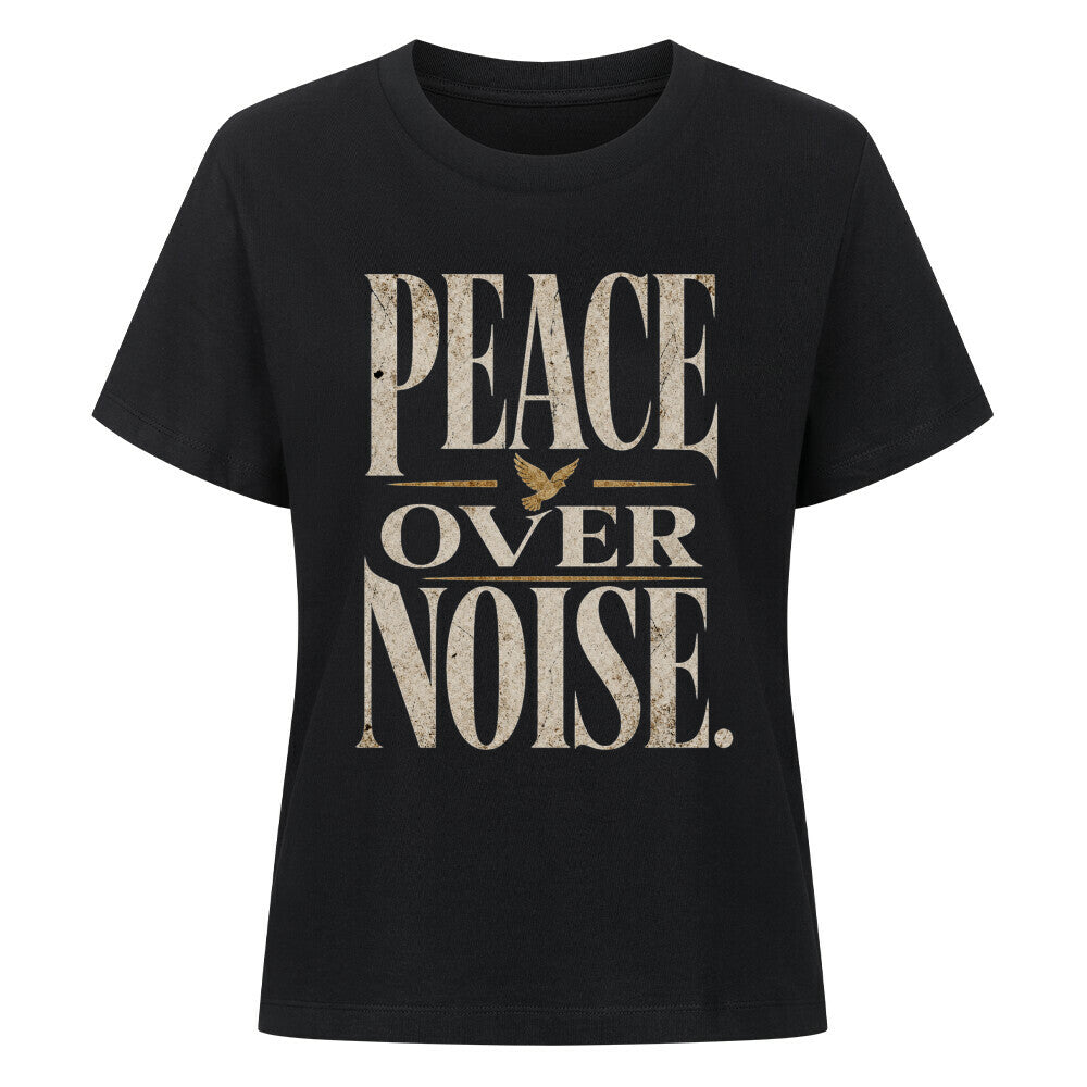 Premium Organic Shirt Women in schwarz mit „PEACE OVER NOISE“-TORIPROS