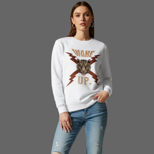 Premium Organic Sweatshirt in Weiß mit „WAKE UP."-TORIPROS
