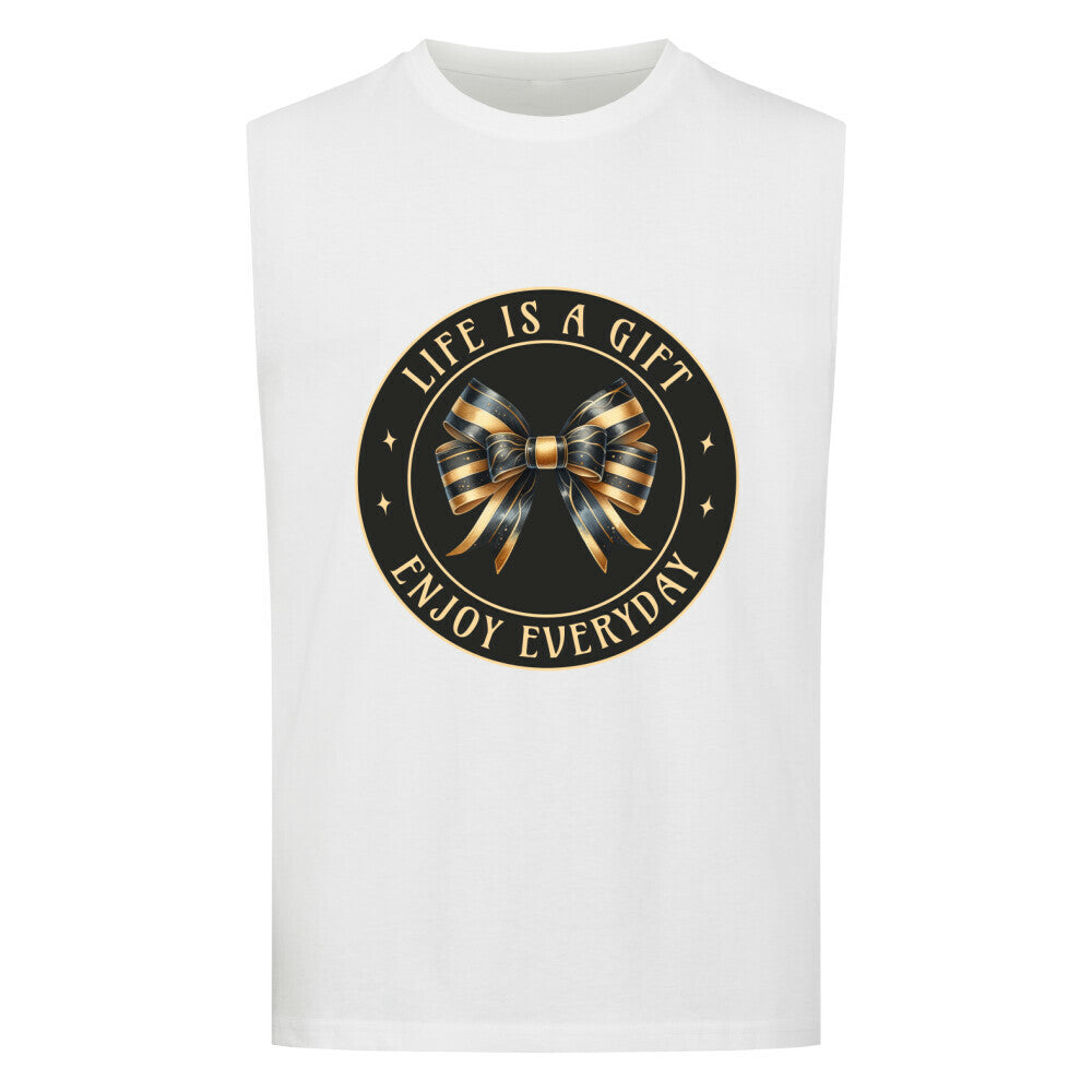 Sleeveless Oversized Tee in Weiß mit „LIFE IS A GIFT“-TORIPROS