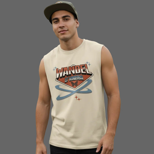 Sleeveless Oversized Tee in sand mit „WandelWunderbar-Design“-TORIPROS