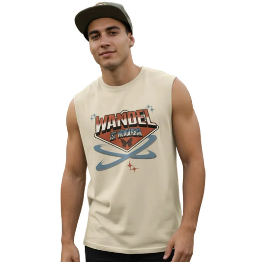 Sleeveless Oversized Tee in sand mit „WandelWunderbar-Design“-TORIPROS