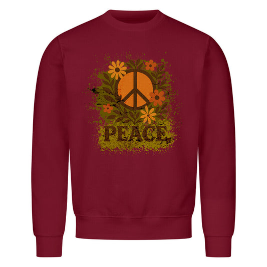 Classic Sweatshirt aus der Toripros PEACE Kollektion – Flowers PEACE Design in Burgunder, ausdrucksstarkes Statement-Piece mit floraler Friedensbotschaft