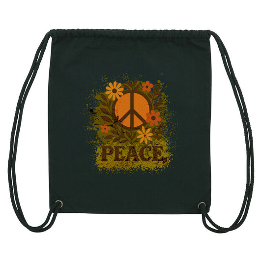 Gym Bag aus der Toripros PEACE Kollektion – Flowers PEACE Design in Schwarz, stylisches Statement-Piece mit friedlicher und floraler Botschaft