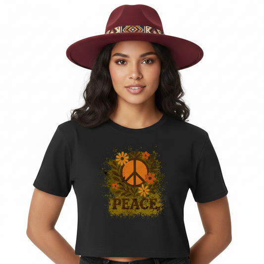 Ladies Cropped Tee / Flowers PEACE
