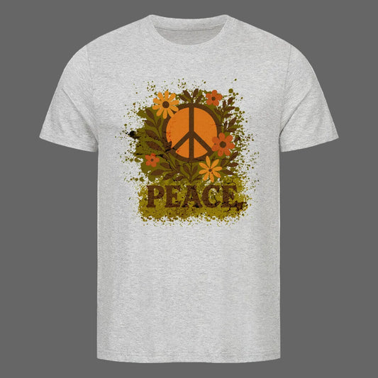 Premium Organic Shirt aus der Toripros PEACE Kollektion – Flowers PEACE Design in Heather Grey, zeitloses Statement-Piece mit floraler Friedensbotschaft