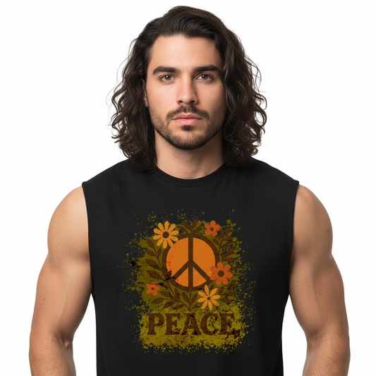 Sleeveless Oversized Tee / Flowers PEACE