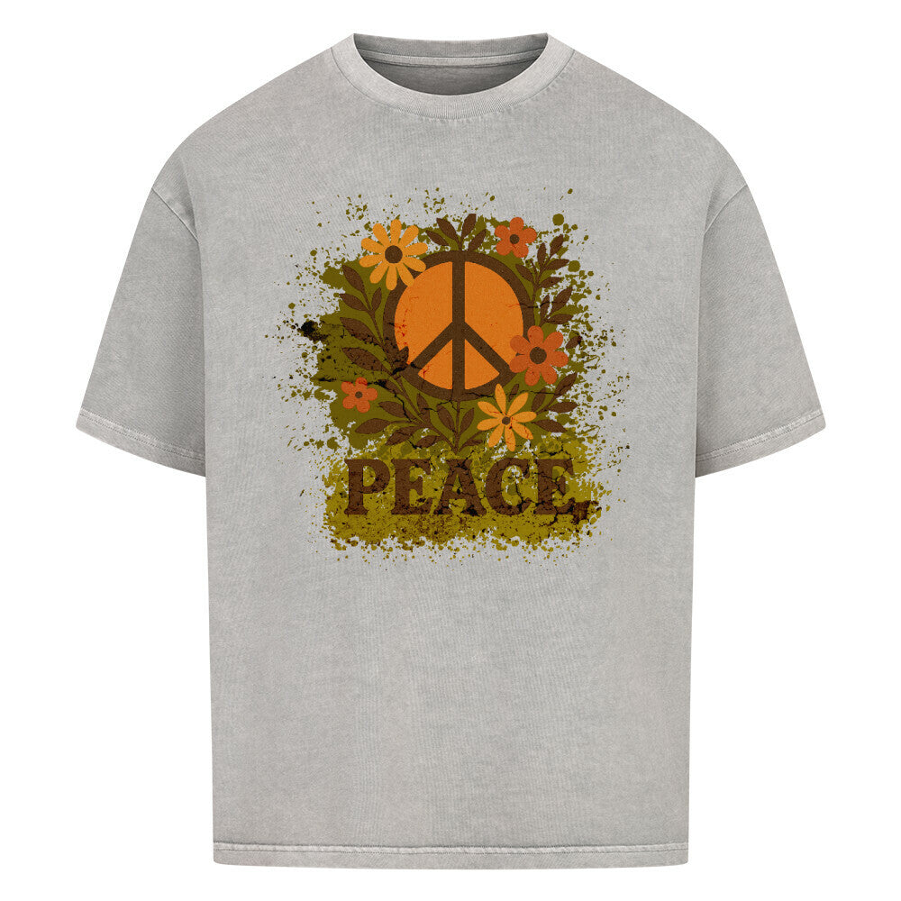 Oversized Shirt aus der Toripros PEACE Kollektion – Flowers PEACE Design in Washed Grey, zeitloses Statement-Piece mit floraler Friedensbotschaft