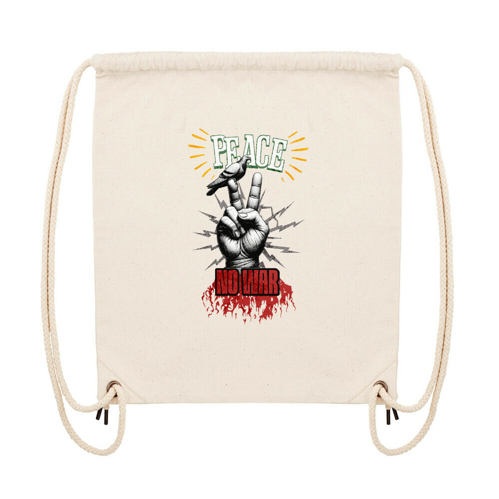 Gym Bag aus der Toripros PEACE Kollektion – PEACE no WAR Design in Natural, nachhaltiges Statement-Piece mit klarer Friedensbotschaft