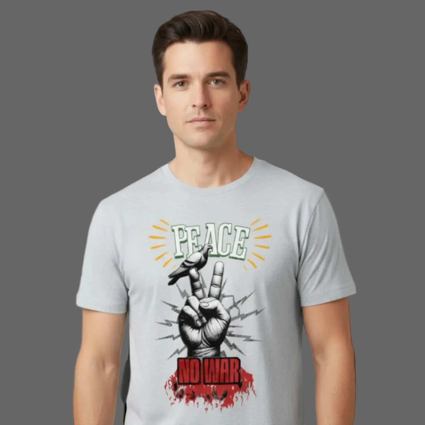 Premium T-Shirt aus der Toripros PEACE Kollektion – PEACE no WAR Design in Heather Grey, zeitloses Statement-Piece mit klarer Friedensbotschaft