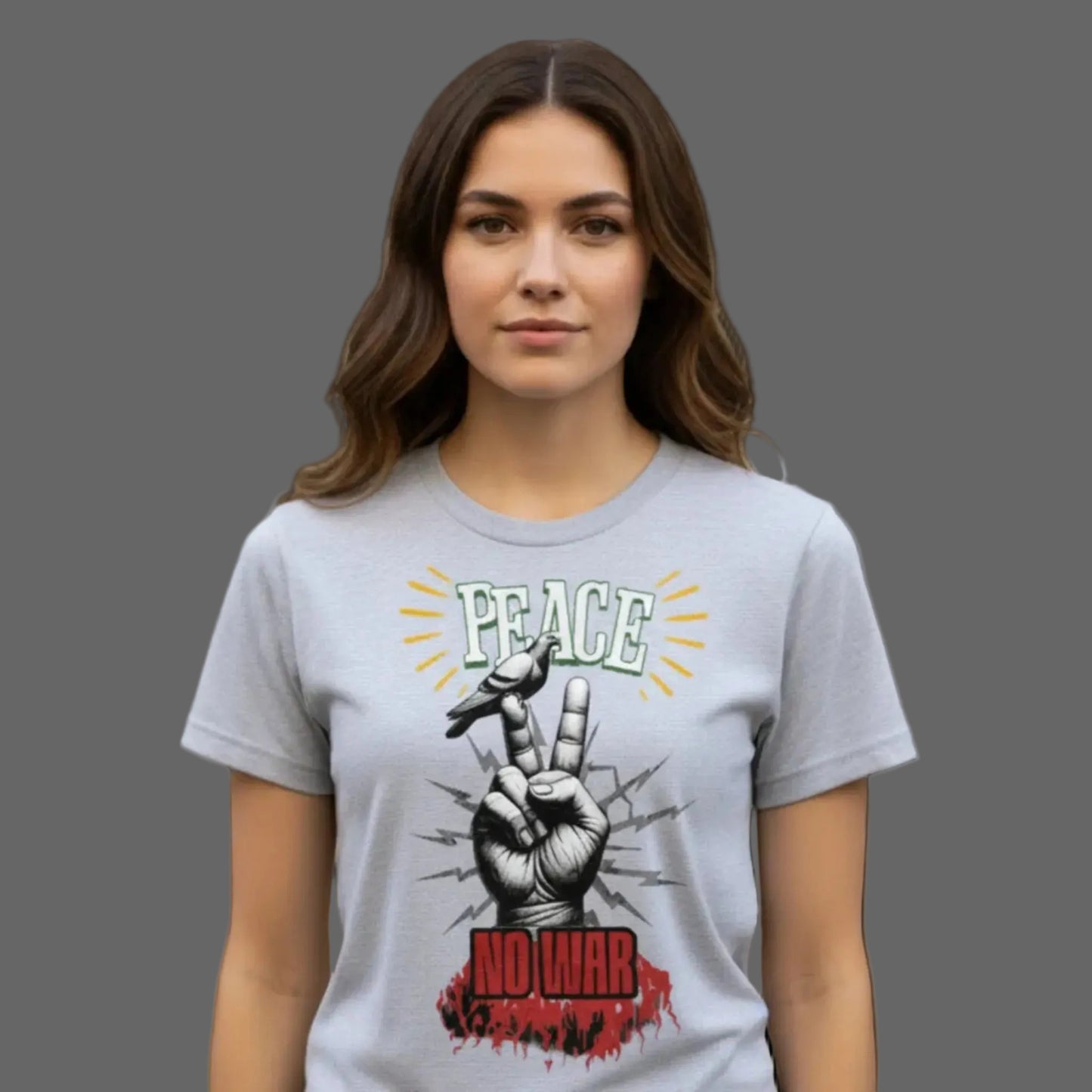 Premium Organic Shirt aus der Toripros PEACE Kollektion – PEACE no WAR Design in Heather Grey, zeitloses Statement-Piece mit klarer Friedensbotschaft
