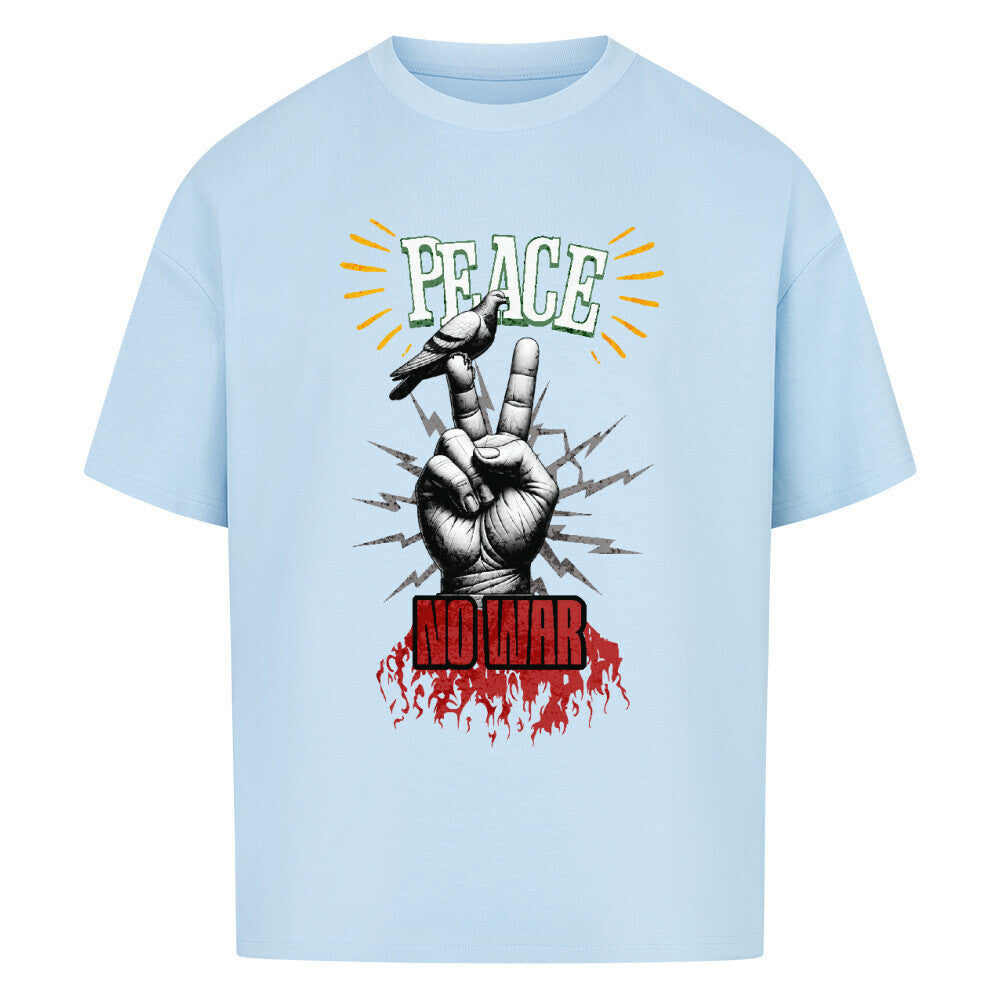 Oversized Shirt aus der Toripros PEACE Kollektion – PEACE no WAR Design in Babyblau, leichtes Statement-Piece mit klarer Friedensbotschaft