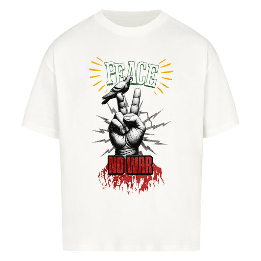 Oversized Shirt aus der Toripros PEACE Kollektion – PEACE no WAR Design in Weiß, nachhaltiges Statement-Piece mit klarer Friedensbotschaft