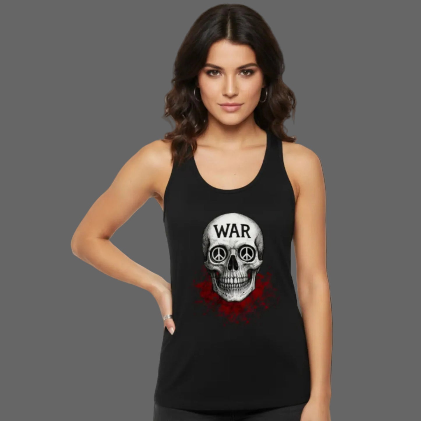 Damen Tanktop aus der Toripros PEACE Kollektion – WAR is DEATH Design in Schwarz, stylisches Statement für Frieden und nachhaltigen Ausdruck
