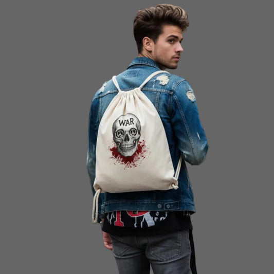 Gym Bag aus der Toripros PEACE Kollektion – WAR is DEATH in Natural, nachhaltiges Statement-Piece für Frieden und Stil
