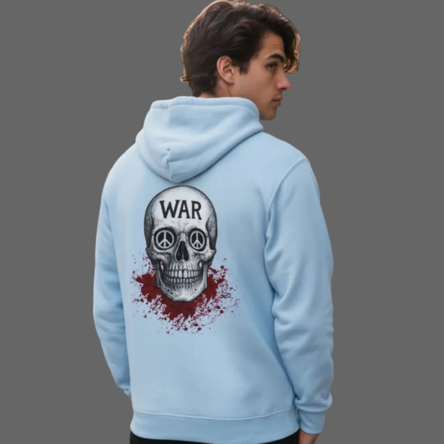 Premium Hoodie aus der Toripros PEACE Kollektion – WAR is DEATH Design in Babyblau, modernes Statement für Frieden, Leichtigkeit und Stil