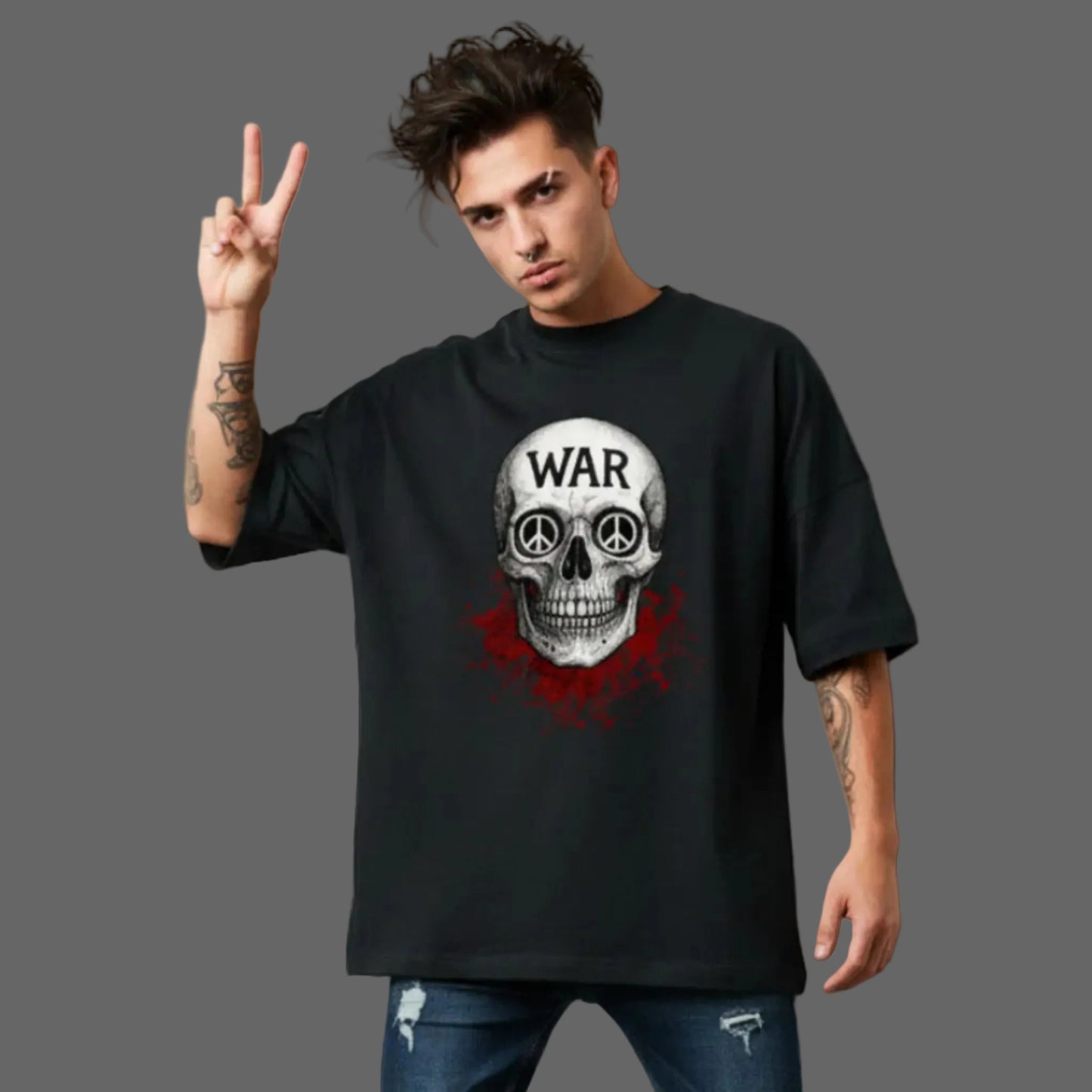 Oversize Premium Organic Shirt aus der Toripros PEACE Kollektion – WAR is DEATH Design Blast in Schwarz, stylisches Statement für Frieden und Nachhaltigkeit