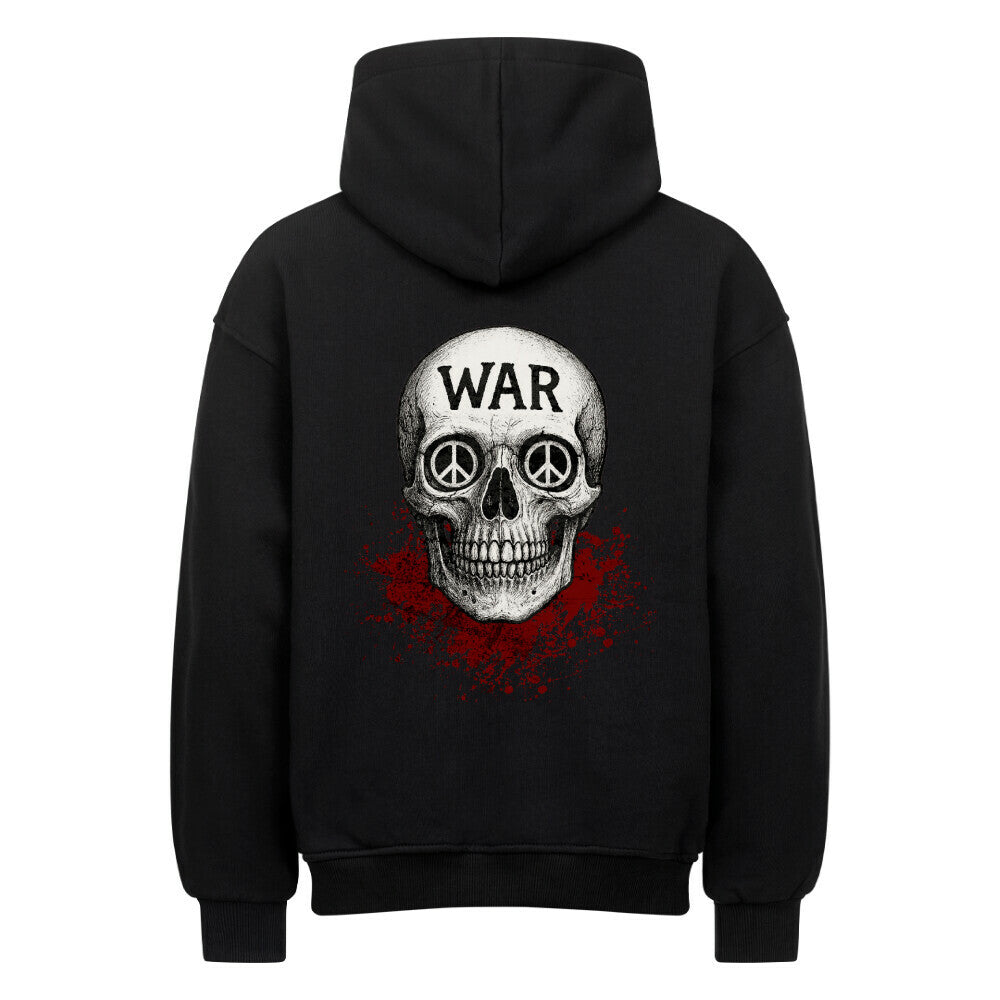 Oversized Hoodie aus der Toripros PEACE Kollektion – WAR is DEATH Design VACANCY in Schwarz, stylisches Statement-Piece für Frieden und bewusste Mode