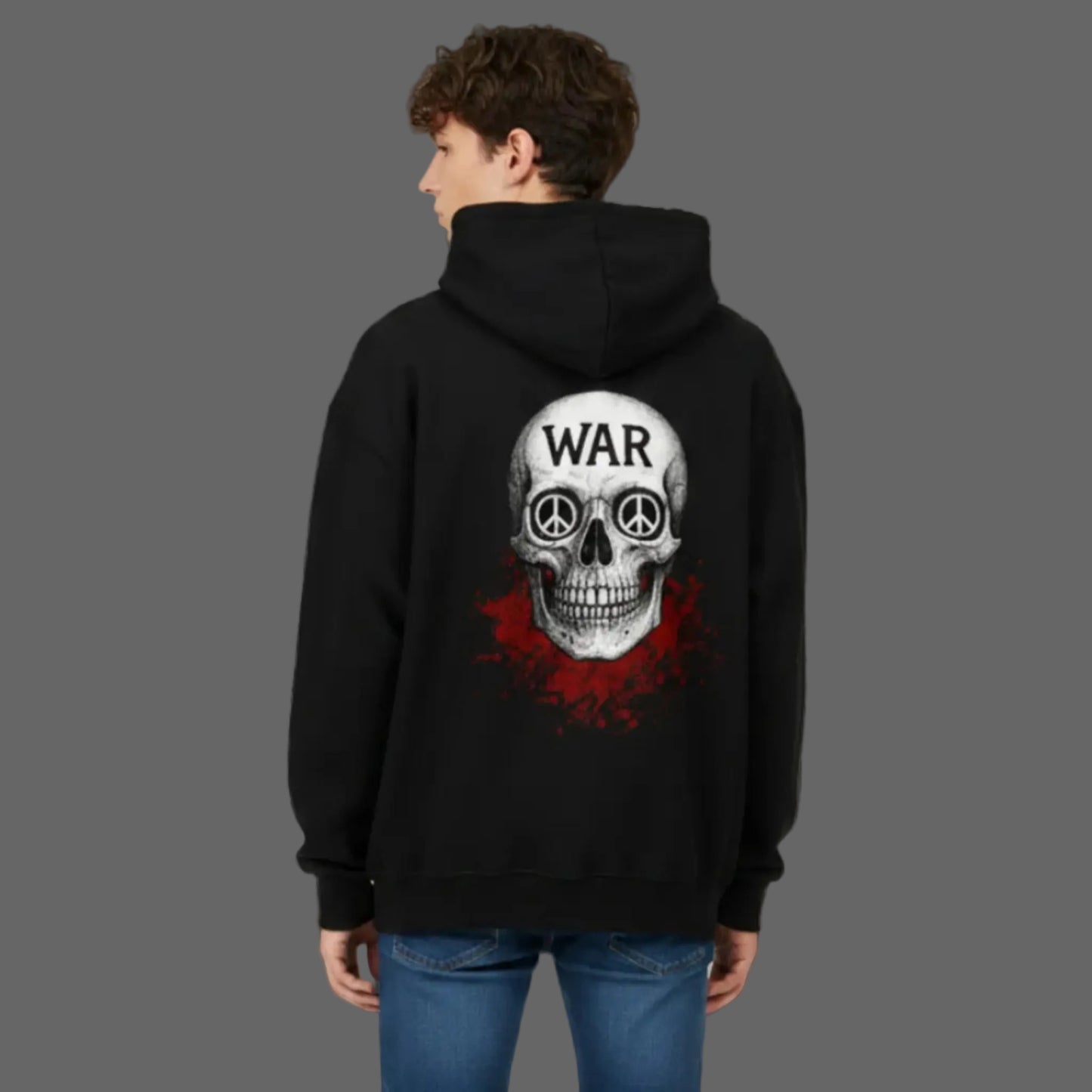 Oversized Zipper Hoodie aus der Toripros PEACE Kollektion – WAR is DEATH Design VACANCY in Schwarz, stylisches Statement-Piece für Frieden und Nachhaltigkeit
