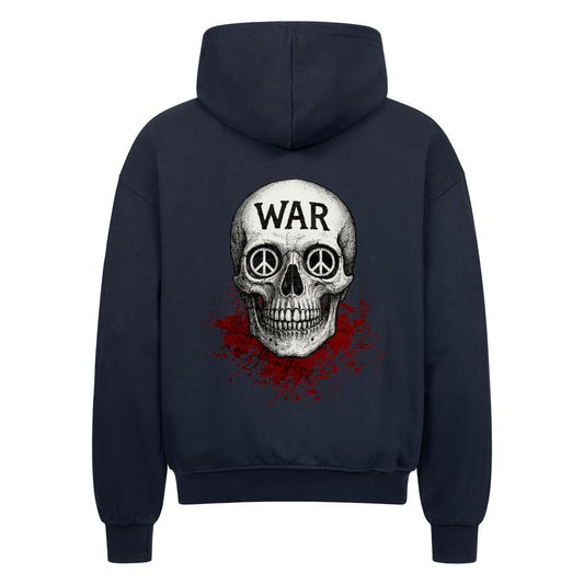 Oversized Zipper Hoodie aus der Toripros PEACE Kollektion – WAR is DEATH Design VACANCY in french navy , nachhaltiges Statement für Frieden und minimalistischen Stil