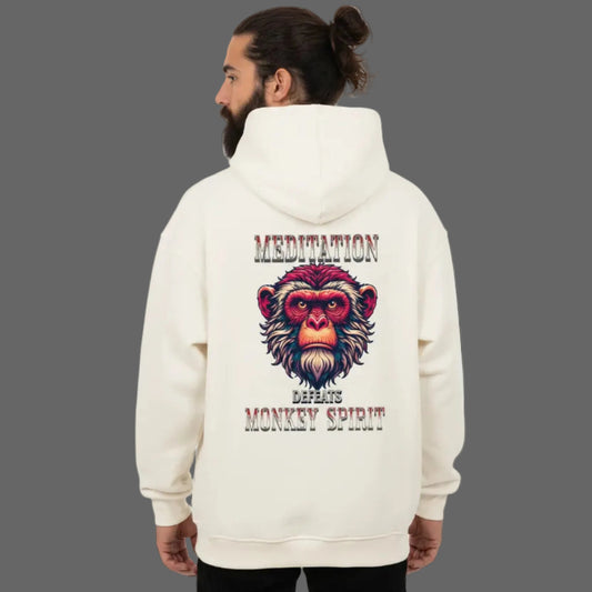 VACANCY Oversized Hoodie in Natural Raw mit „MEDITATION defeats MONKEY SPIRIT“-TORIPROS