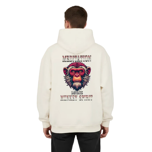 VACANCY Oversized Hoodie in Natural Raw mit „MEDITATION defeats MONKEY SPIRIT“-TORIPROS