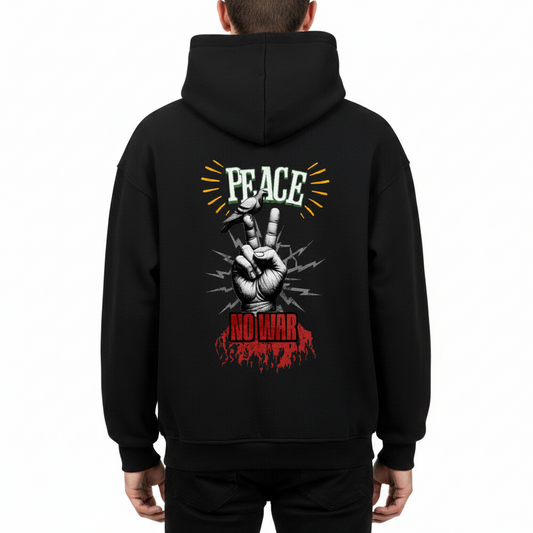 VACANCY Oversized Hoodie / PEACE no WARr: schwarz